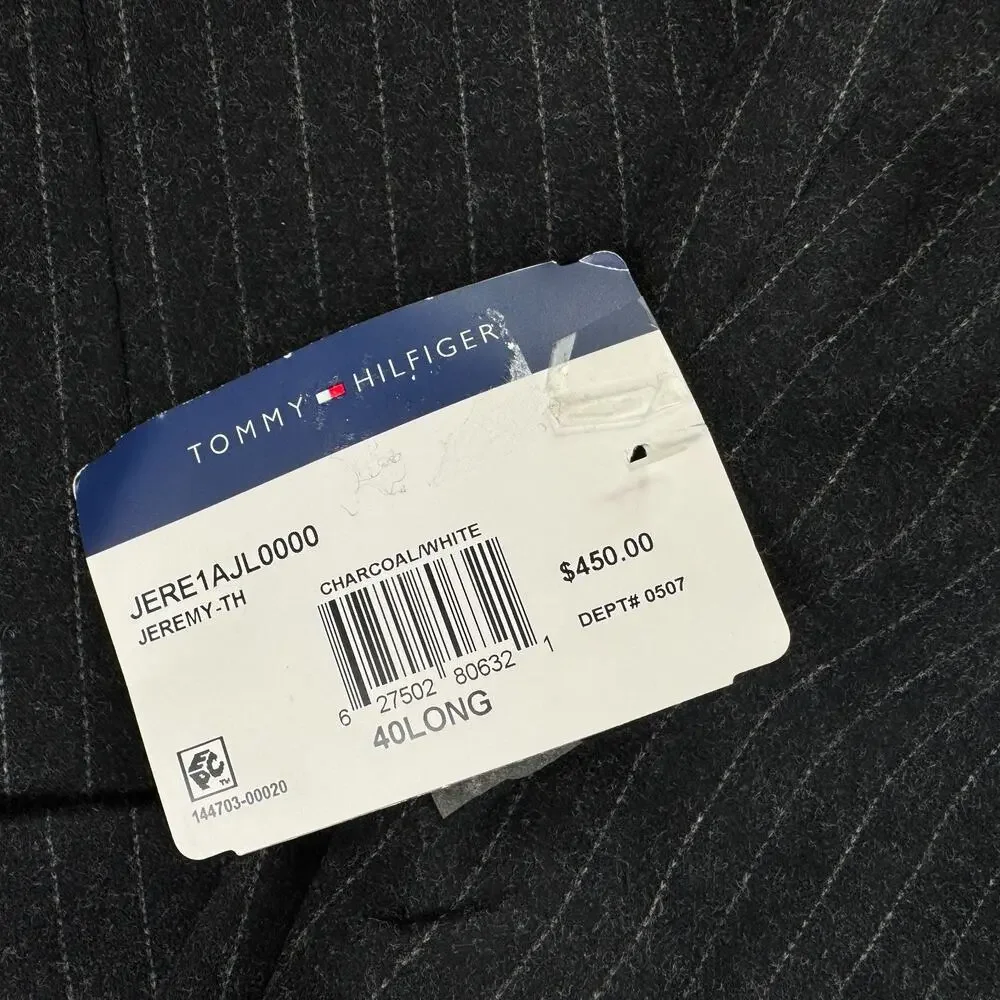 Tommy Hilfiger Mens Modern Fit Cotton Blend Pinstripe Suit Jacket Charcoal 40L